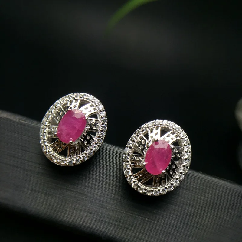 NATURAL RUBY EARRINGS Classic Design hot sale 925 pure silver special price prom - £45.85 GBP