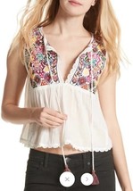 Free People Lohri White Boho Embroidered Tank crop Top SMALL tassels lac... - £19.73 GBP