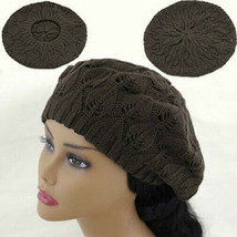 BROWN Crochet Knitted Tam Hat Warm Winter Woman&#39;s Ladies Fashion Floppy New - £7.12 GBP