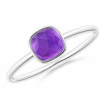 ANGARA Bezel-Set Cushion Amethyst Solitaire Ring for Women in 14K Solid Gold - £272.66 GBP