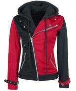 Women&#39;s Psychotic Harley Quinn Red &amp; Black Biker Cotton Hoodie Jacket - £52.20 GBP