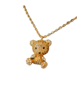 Cute And Adorable Gold And Crystal Teddy Bear Necklace - £7.76 GBP