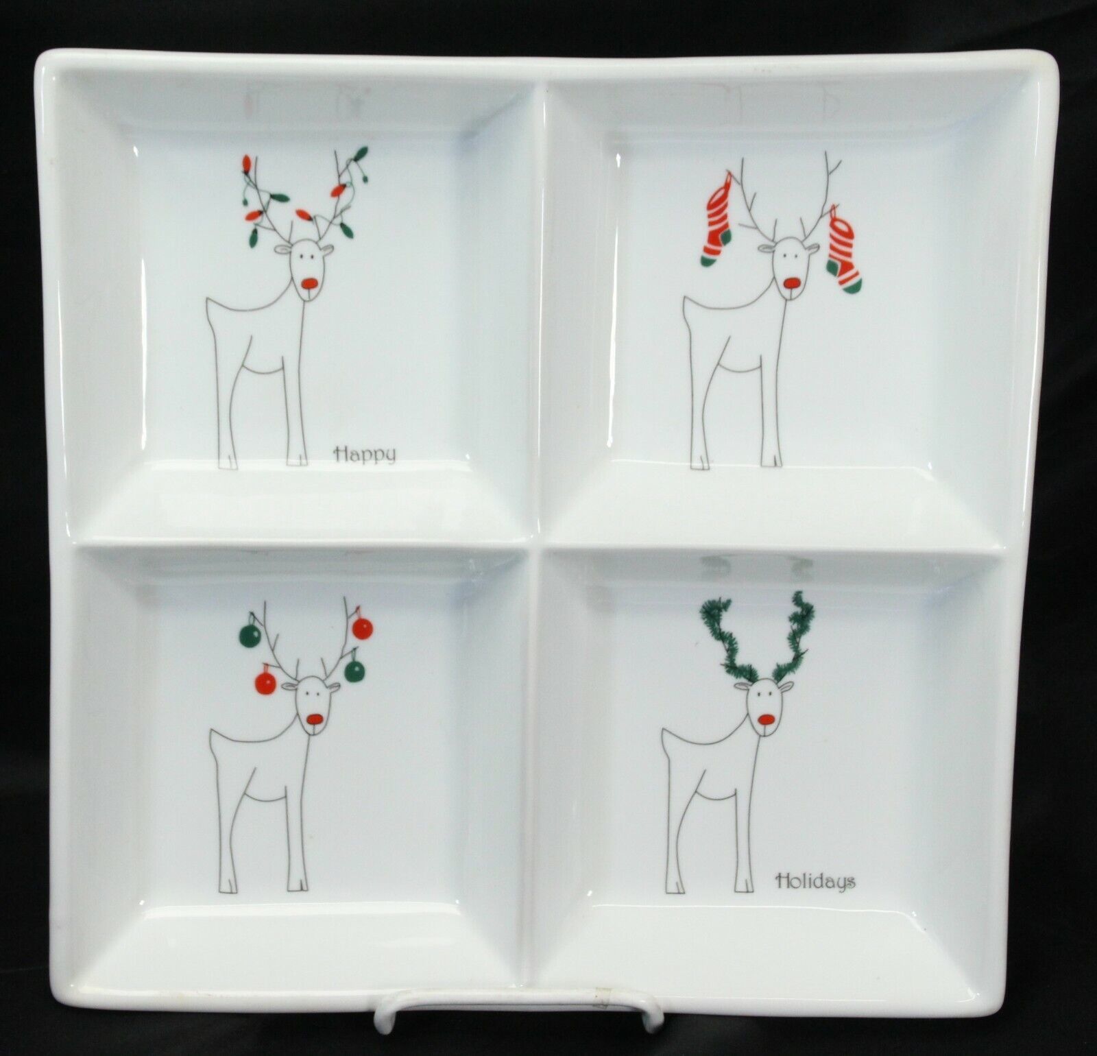Cordon Bleu Happy Holidays Rudy Reindeer Xmas  Divided Relish Serving Tr... - $21.55