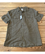River island NWT Men’s Linen short Sleeve button Up Shirt Size S Olive Sf22 - £16.99 GBP