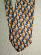 Villa Bolgheri Italy Neck Tie/Necktie Silk silver grey orange geo 60&quot;x3.75&quot; - $8.09