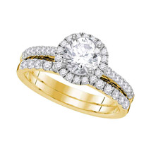 14k Yellow Gold Round Diamond Bridal Wedding Engagement Ring Set 1-1/3 Ctw - £3,534.22 GBP