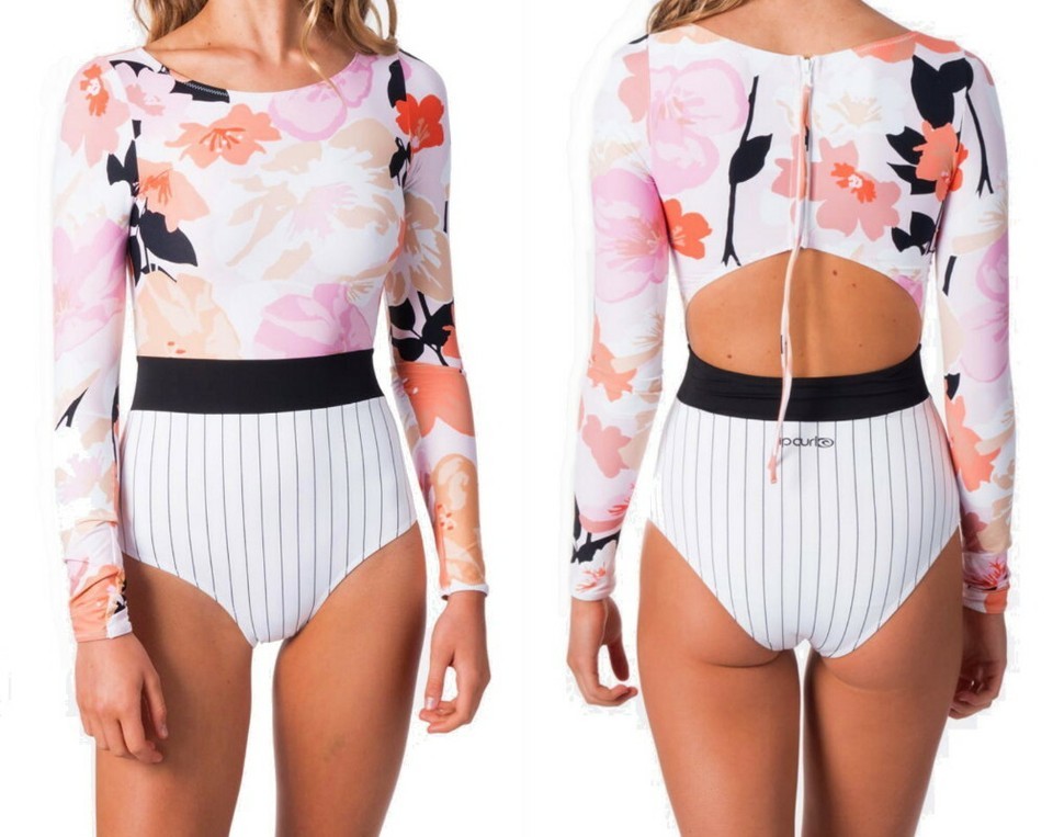 Rip Curl Back Out Surf Suit Large Cheeky Bare Back Tropical One Piece Sw... - $124.05