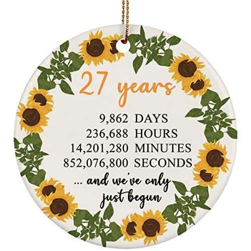 hdhshop24 27 Years Circle Ornament 3 inch 27th Wedding Anniversary Pine Tree Dec