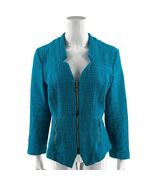 Alfani Womens Blazer Jacket Size 12 Turquoise Blue Heavy Cotton Tweed Zi... - $33.66