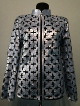 Silver Plus Size Leather Coat for Woman Jacket Women Zipper Short Collar... - $180.00