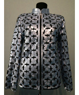 Silver Plus Size Leather Coat for Woman Jacket Women Zipper Short Collar... - £176.93 GBP