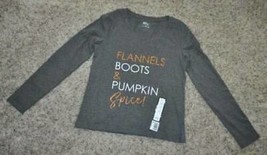Womens Halloween Shirt Flannel Boots &amp; Pumpkin Spice Gray Long Sleeve Top-size L - £11.87 GBP
