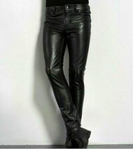 MENS LEATHER JEANS MOTORCYCLE PUNK BIKER BREECHES PANTS TROUSERS 88 FN B... - $119.54+