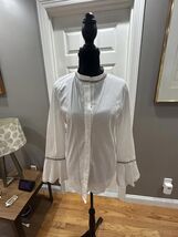 Lafayette 148 White Long Sleeve Blouse with Silver Rhinestone Trim Sz 10 - $59.40