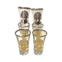 Vintage Set Of 6 Shot Glasses  Gold Rimmed Decor Culver Glass Mid Century - £38.67 GBP