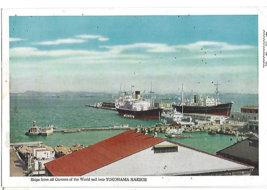 Yokohama Harbor Japan Fukuda Postcard Ships From All Over the World - $2.96