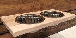 Chic, Floating Wood Pet Bowl Holder. 2 Bowls (7/8 pint). 2-screw installation. - £21.77 GBP