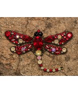 Dragonfly Brooch Pin Red Rhinestone Jewelry Large Statement Women Neckla... - $25.70