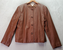 Talbots Jacket Women&#39;s Size 18 Brown 100% Leather Long Sleeve Lined Button Front - £36.45 GBP