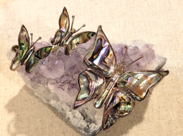 Vintage Sterling Silver MEXICO SIGNED Abalone Butterfly Brooch Earrings ... - $241.85