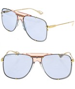 GUCCI 0739 Gold Blue Rectangular Aviator 005 Retro Sunglasses GG0739S Unisex - €571,88 EUR