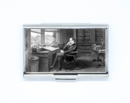 Business &amp; Credit Card Case Charles DIKENS at desk novel Steel Pocket box holder - £12.70 GBP