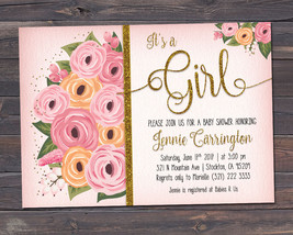 It's a Girl / Baby Shower Invitation / Watercolor Flowers Invitation - £6.25 GBP