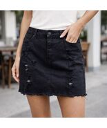 Wax Jeans Mini Skirt L Black Frayed 90's Grunge Festival Denim Edgy Rock... - $9.90