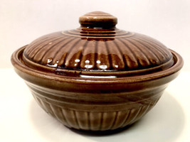 McCoy USA Pottery Vintage 1960’s Brown Glazed Ribbed Covered Casserole Bean Pot - £23.86 GBP
