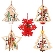 5pcs Christmas Tree Hanging Ornament Xmas Wooden Pendant Home Party Decorations - £13.51 GBP