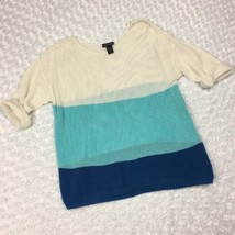 Lane Bryant Netted Sweater White Blue Thick Stripes Womens Size 14/16W P... - $14.95