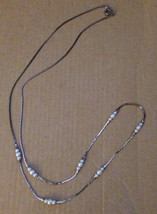 Vintage 1980s Silver Snake Chain Anchored White Pearl Glass Beads Necklace - £28.10 GBP