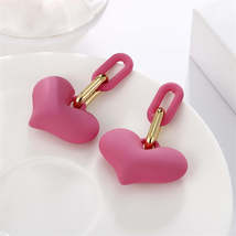Rose Enamel &amp; 18K Gold-Plated Heart Chain-Link Drop Earrings - £10.23 GBP