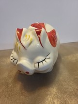 Vintage Piggy Bank Hand-Painted eye-lashes RED Bow - £10.81 GBP