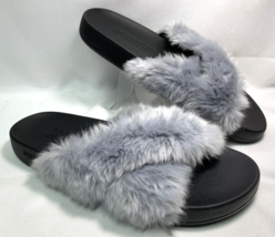 Victoria Secret Pink Women’s Faux Gray Fur Slides Sandals Size 8 - $26.99