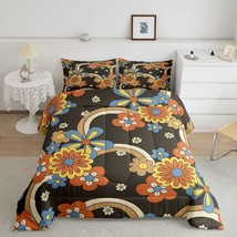 Hippie Girls Comforter Set,Vintage Groovy Flower Quilt For Teens Adult,Colorful  - £71.17 GBP