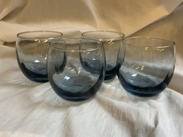 4 Vintage Libbey Gray Roly Poly Optic Swirl Glasses - $28.45