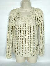 LS Laurie Women&#39;s Sweater Small Cream Scoop Neck Cut Out Long Sleeve - $30.98