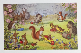 Artist Molly Brett Postcard Here We Go Gardening Anthropomorphic Animals - £6.34 GBP