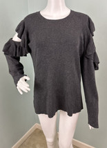 Women&#39;s Max Studio L/S Cold Shoulder Ruffle Sweater in Dark Gray Sz Large - £23.35 GBP