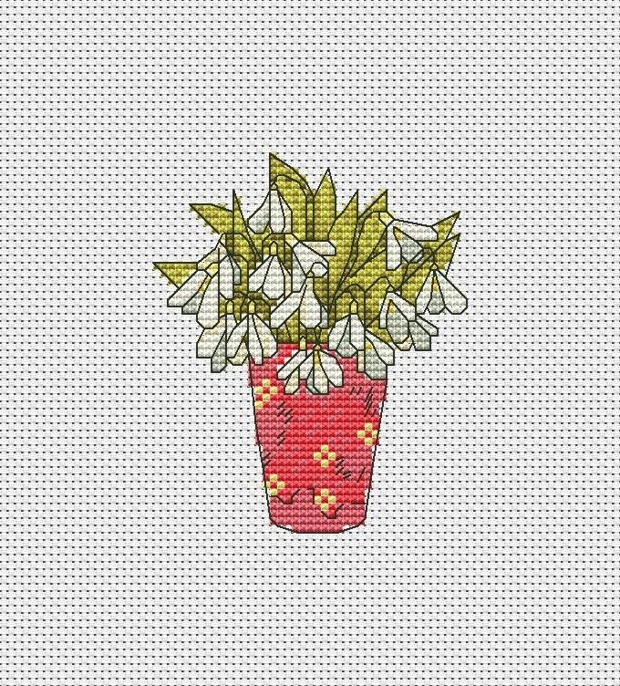 Snowdrops cross stitch spring flowers pattern pdf - Floral Vase embroide... - $2.99