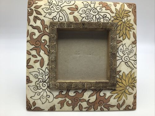 Primary image for Picture Frame Square 6.75" Floral Tabletop Beige Tan Black Carved Resin 3x3