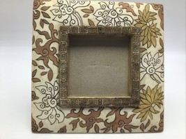 Picture Frame Square 6.75&quot; Floral Tabletop Beige Tan Black Carved Resin 3x3 - £13.54 GBP