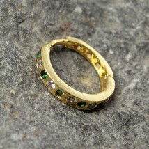 Cute Indian Style Nose Ring Green White CZ Gold Plated Clicker Hinged nose ring - £12.07 GBP
