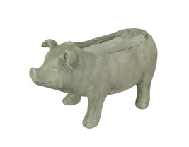 Scratch &amp; Dent 17 Inch Long Weathered Gray Finish Smiling Pig Planter - £39.75 GBP