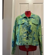 SANDY STARKMAN Womens XL 100% Silk Jacket Lined Green Blue Sequin Accent... - €34,32 EUR
