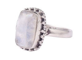 925 Solid Sterling Silver Natural Rainbow Moonstone Handmade Ring Gift Item - £24.47 GBP