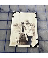 old photograph Little Boy Sitting On Barrel With His Dog Funny Cute Arou... - $165.06 MXN