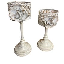 Midwest CBK Metal And Rose Candle Holders Set of 2  10 and 12 Inch Candle Sticks - £33.06 GBP