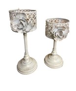 Midwest CBK Metal And Rose Candle Holders Set of 2  10 and 12 Inch Candl... - £33.14 GBP